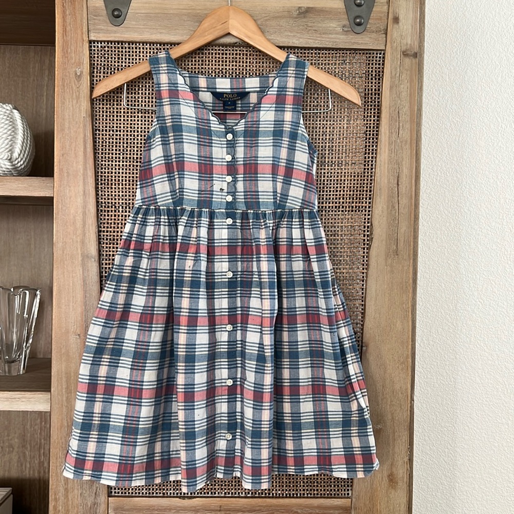 💚BUY 3 for $15💚 💚Ralph‎ Lauren Girls Dress Size 8 Plaid Spring Summer Pink/Blue